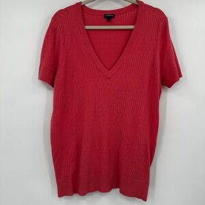 Torrid Coral Pink Pointelle Knit V-Neck Short Sleeve Sweater Top Size 1X Summer